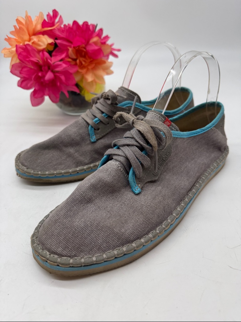 Havaianas Gray Canvas Slip-On Loafers with Teal Trim Size 8 SNK9892F